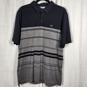 Travis Mathew Black and Gray Striped Polo Shirt